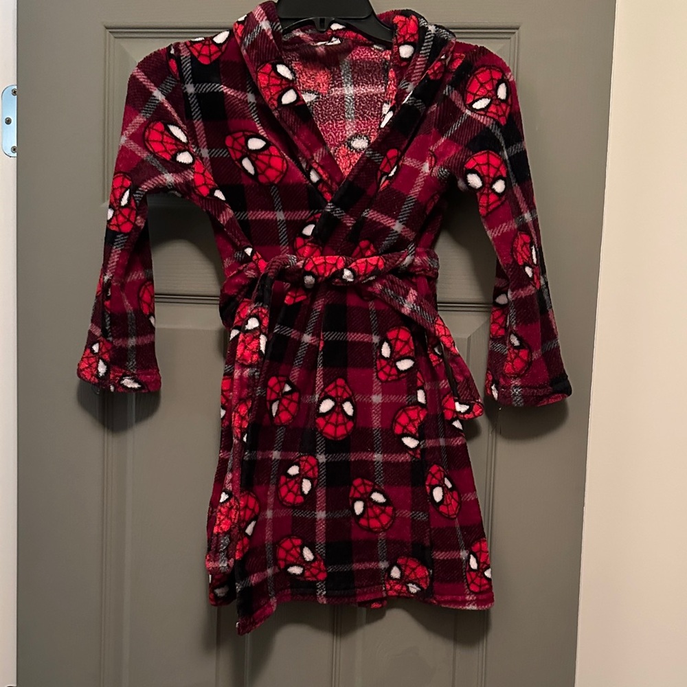 Kids' Spider-Man Plaid Hooded Fleece Robe - Red & Black